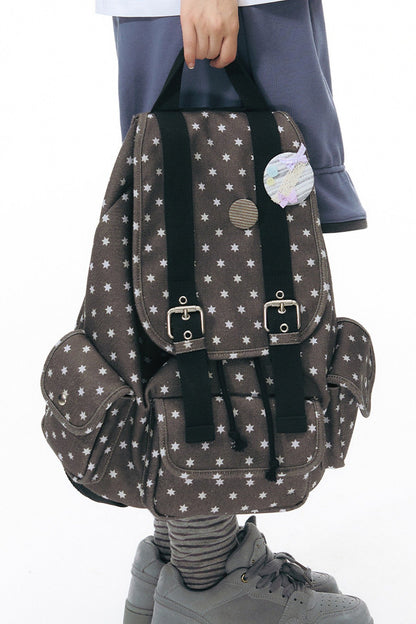 Canvas-Rucksack mit sechszackigem Stern und mehreren Taschen