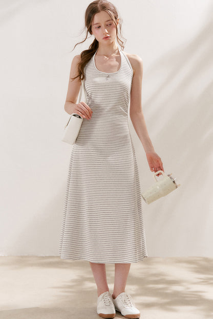 Vestido maxi de cuello halter a rayas