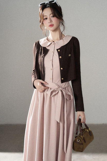 Collar Knitted Overlay Long Dress