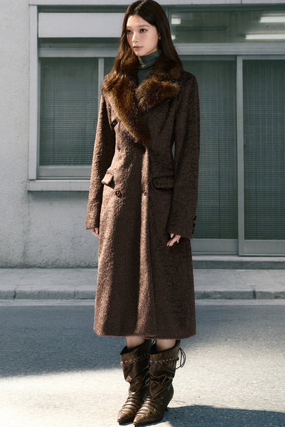 Long Woolen Fur Collar Blazer-Style Coat