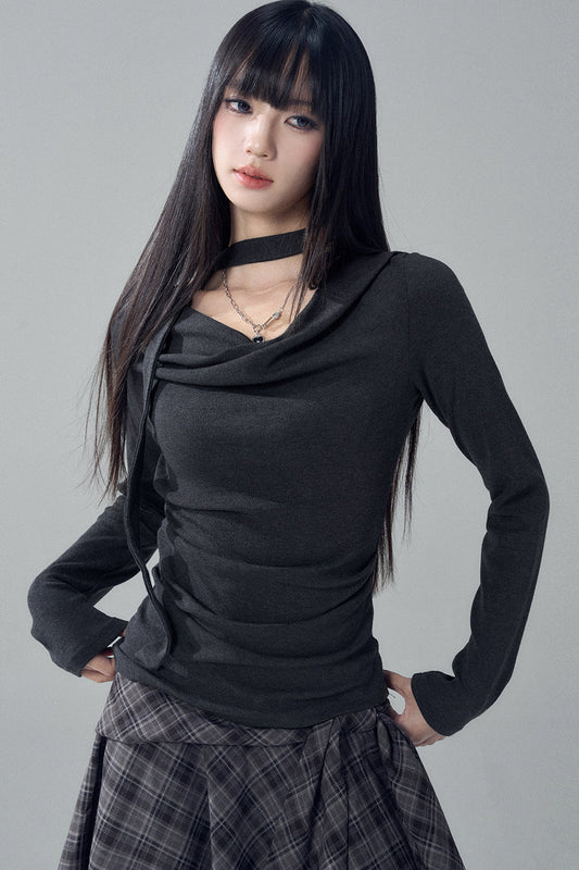 Gray Cowl Neck Top