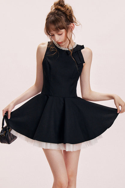 Rhinestone Bow A-Line Dress