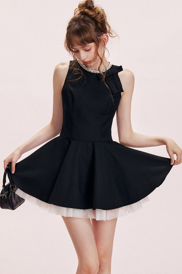 Rhinestone Bow A-Line Dress