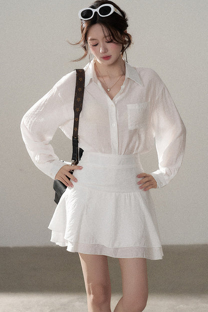 White Shirt and Skirt Set