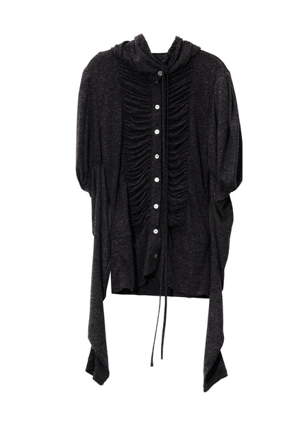 Pleated High-Neck Knit Top