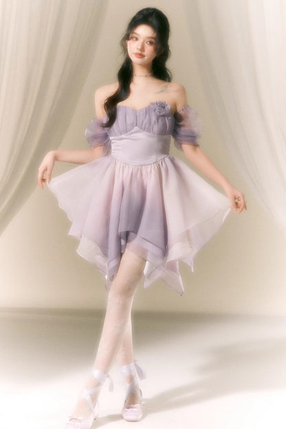 Macaronfarbenes Puffärmelkleid