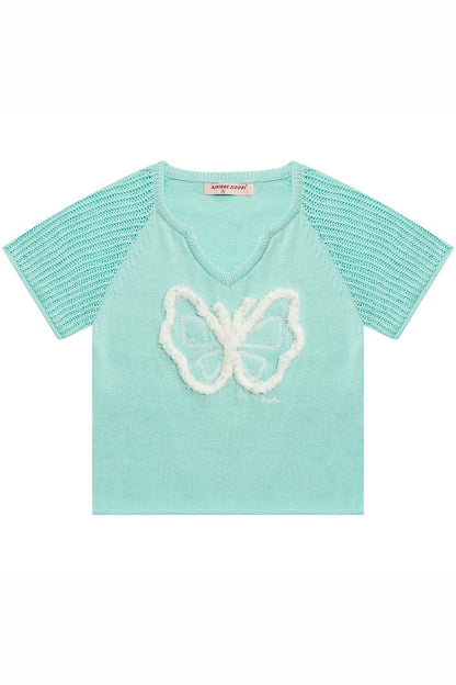 Top Raglan a Maglia con Farfalle 3D