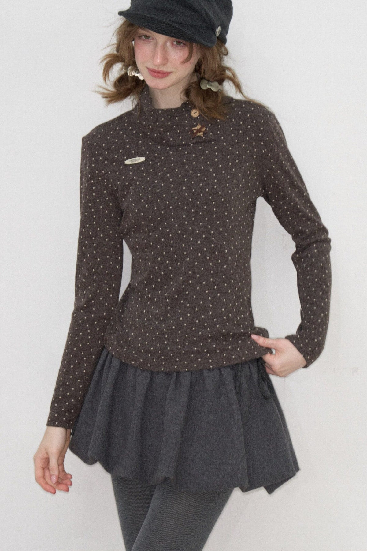 Starry Dots Asymmetrical Knit Top