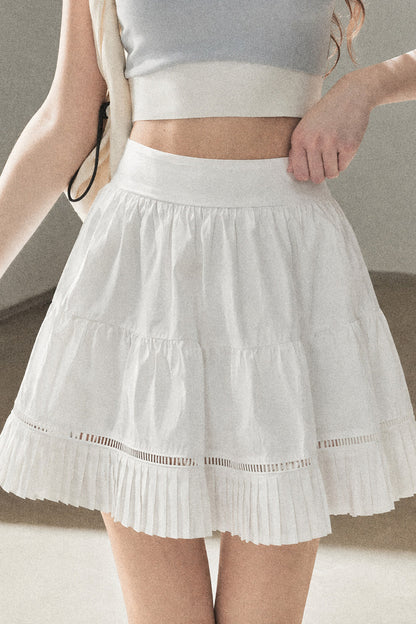 White Pleated Shirt And Skirt Set-Up