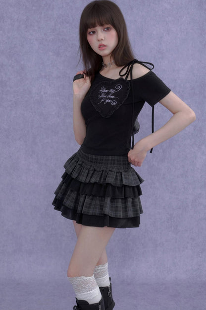 Plaid Waist-Cinching Cake Skirt