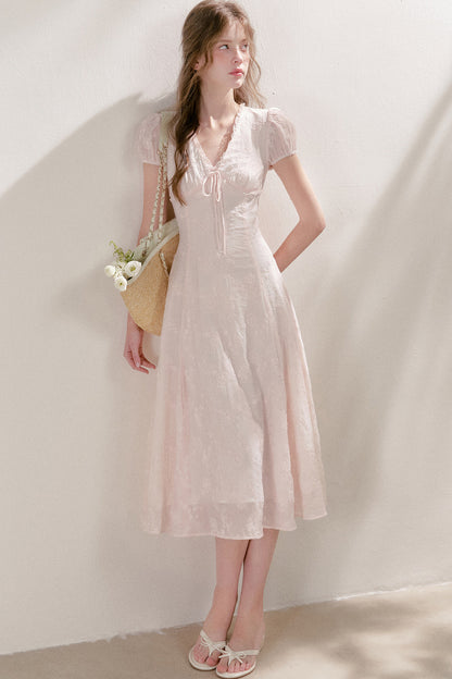Heavy Embroidery Lace Trim Long Dress