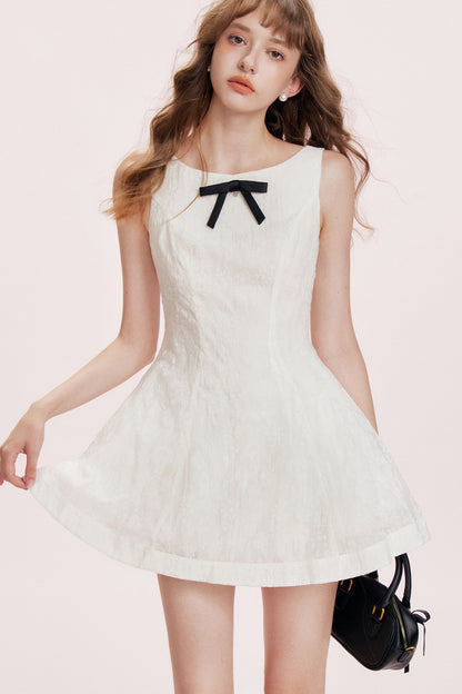 Romantic Flocked Bow Dress