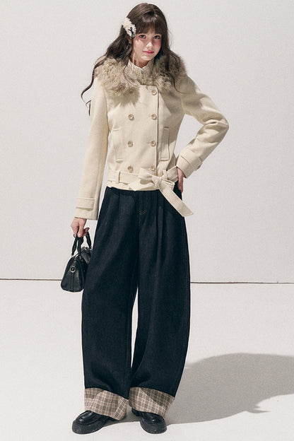 Double-Breasted Hooded Wool Jacket