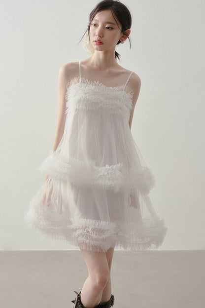 Layered Ruffle Mesh Suspender Dress