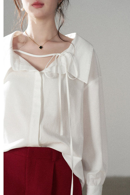 Long-Sleeve V-Neck Shirt and Skirt Set-Up