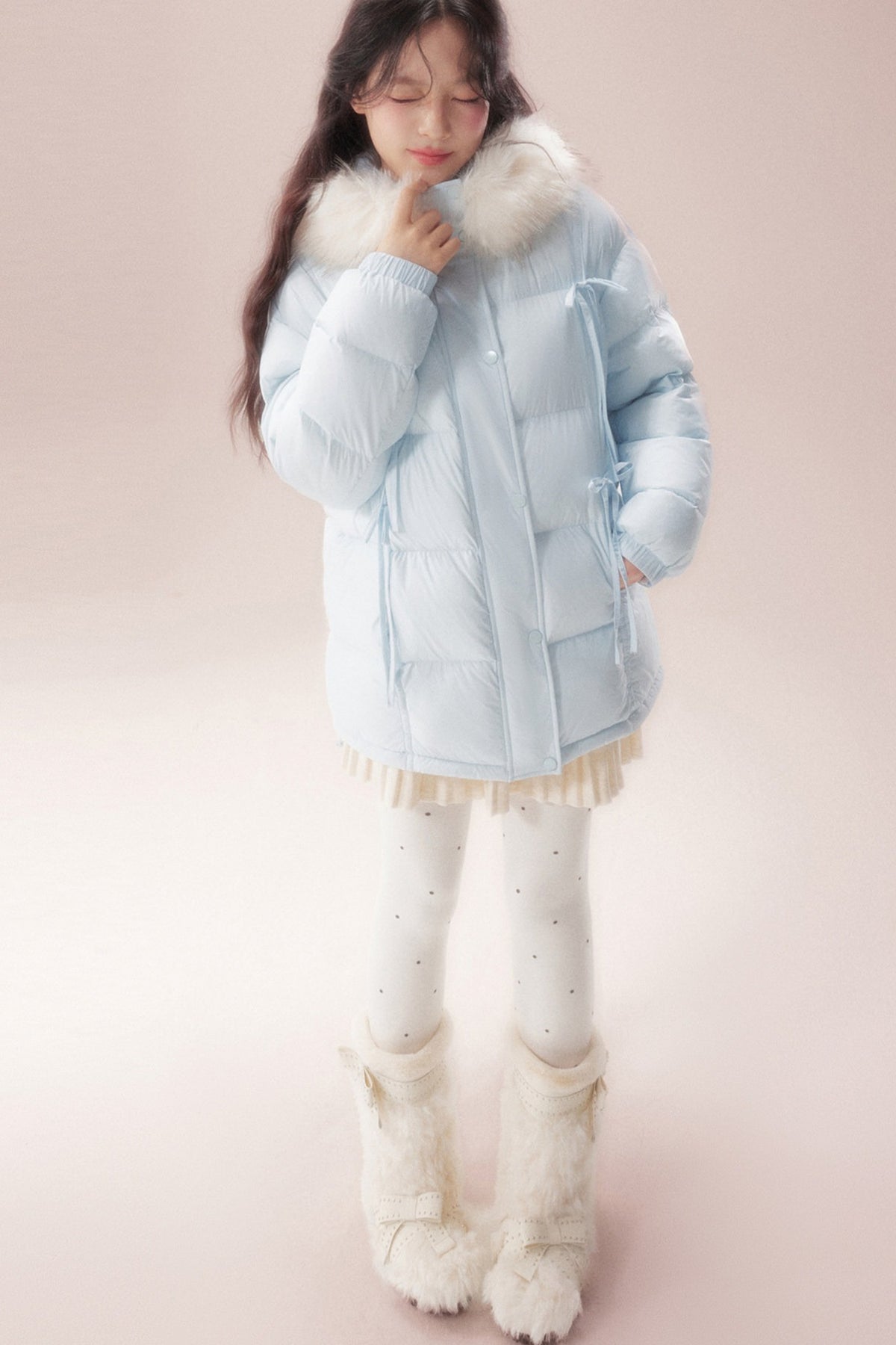 Snow Bow Fur Collar Down Jacket