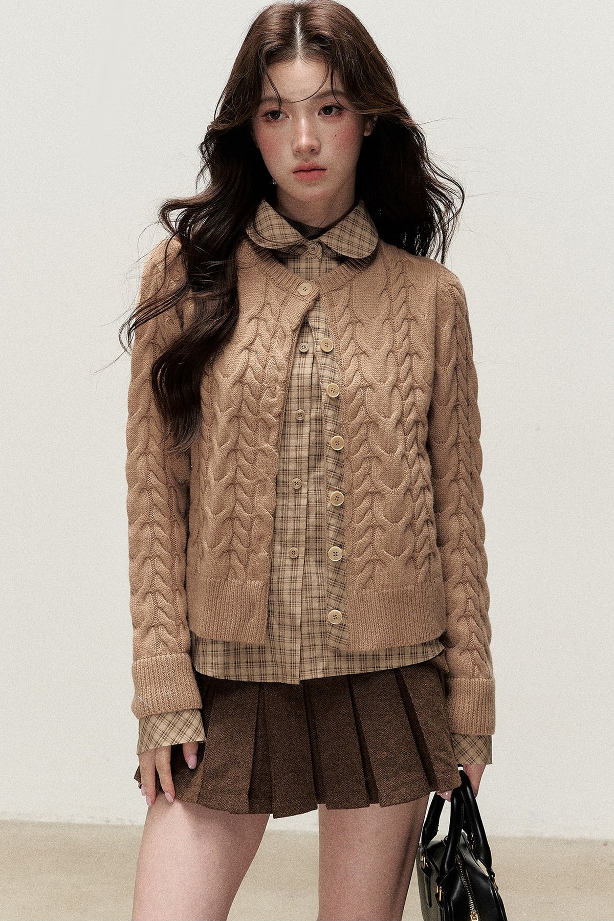 Plaid Layered-Look Knit Top