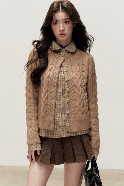 Plaid Layered-Look Knit Top