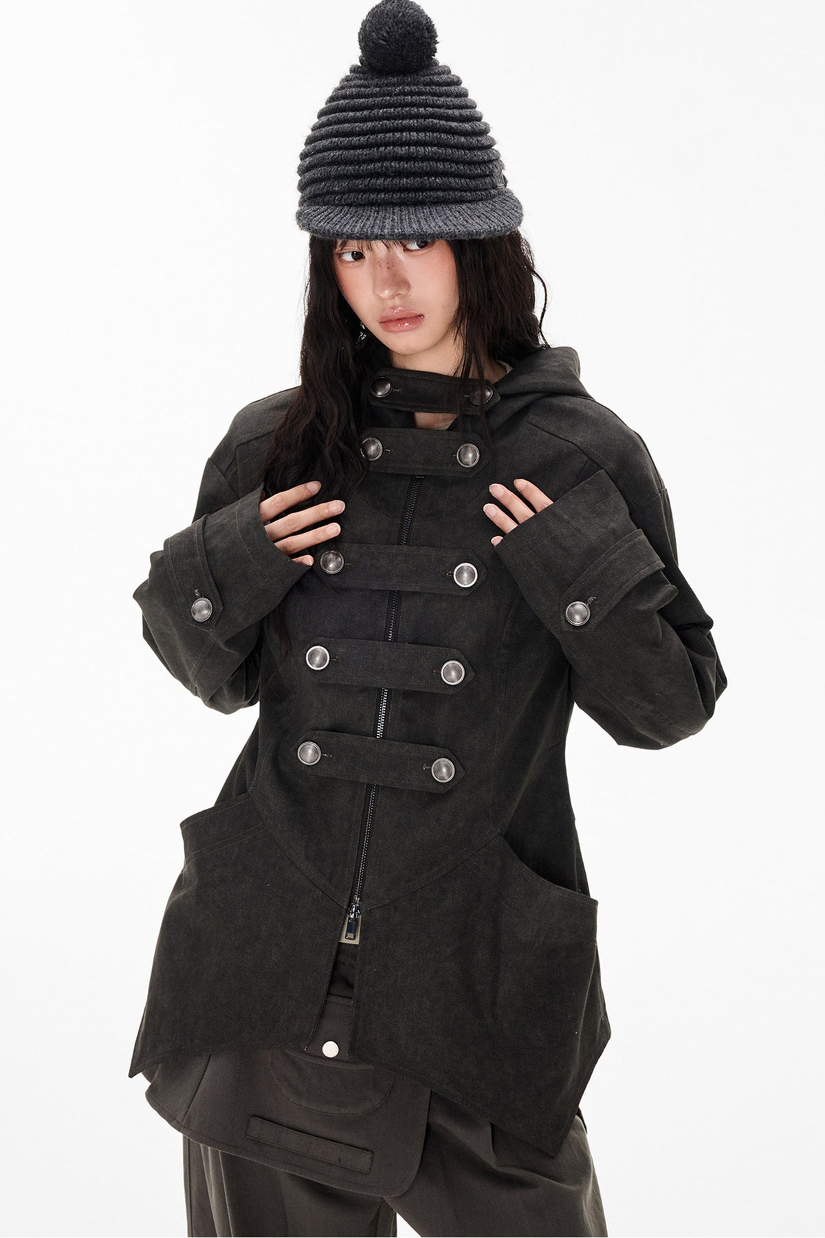 Mid-Length Denim Hooded Jacket