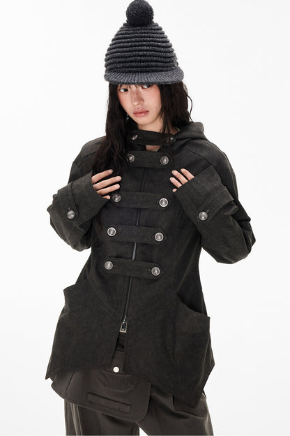 Mid-Length Denim Hooded Jacket