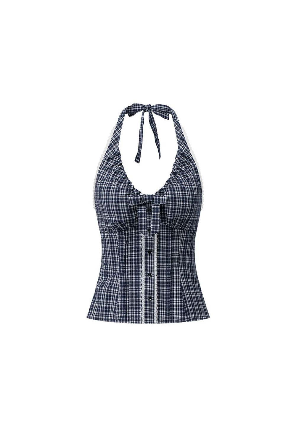 Gilet halter scozzese con fiocco