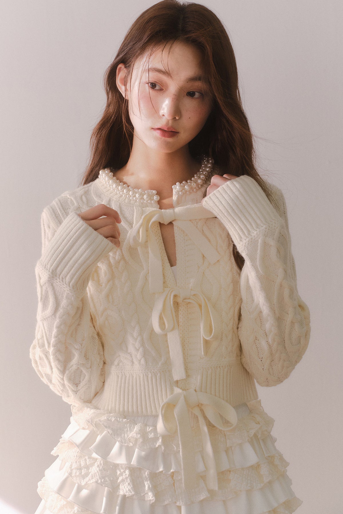 Pearl Collar Crochet Cardigan