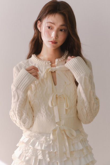 Pearl Collar Crochet Cardigan
