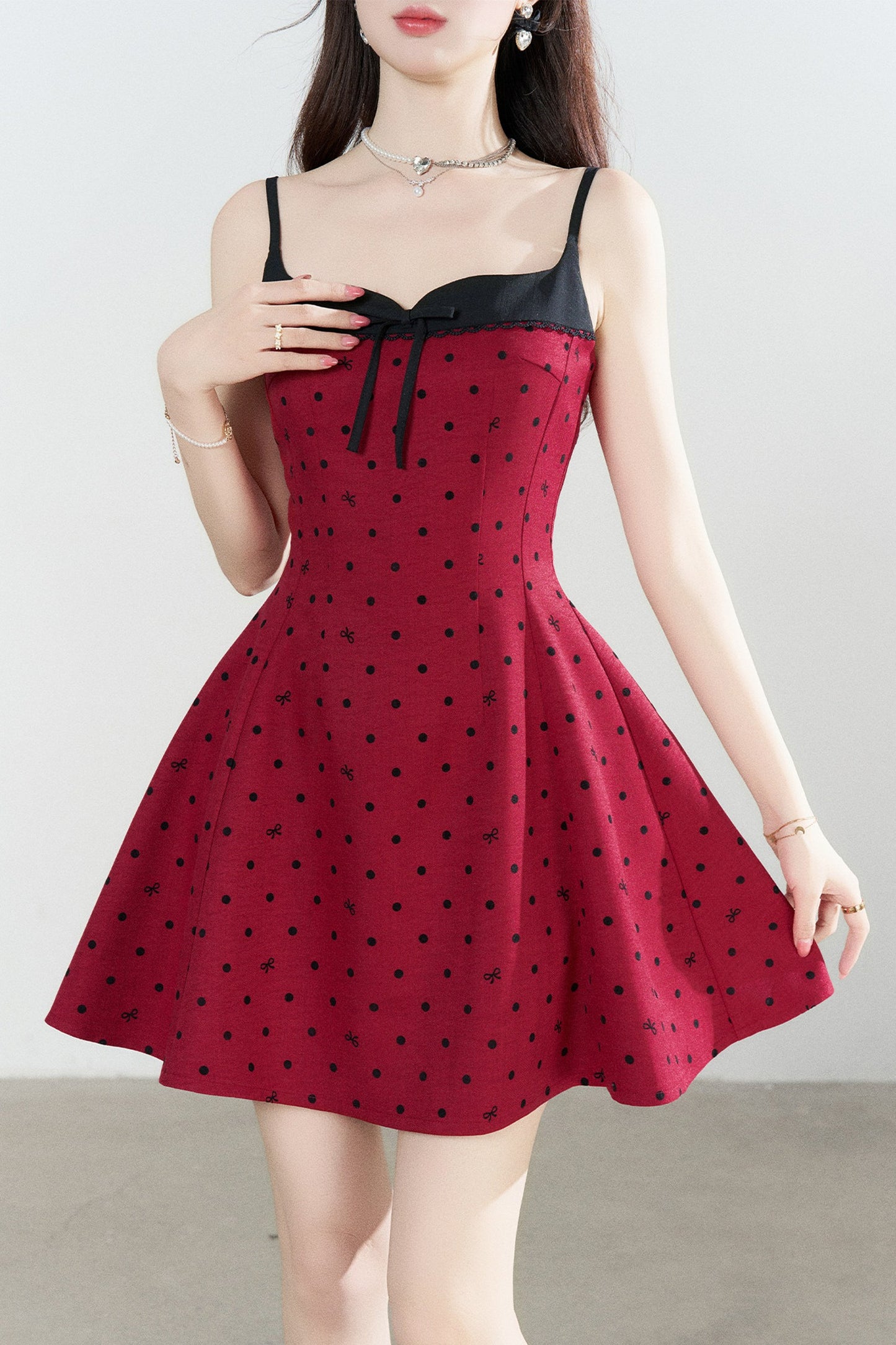 Red Polka Dot A-Line Spaghetti Strap Dress