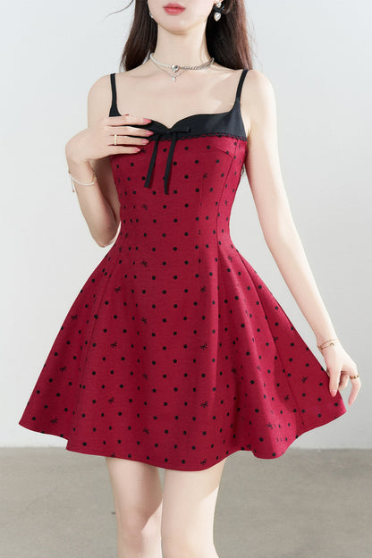 Red Polka Dot A-Line Spaghetti Strap Dress