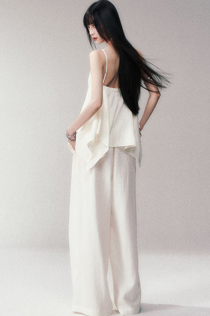 Relaxed V-Neck Camisole And Wide-Leg Pants Set-Up