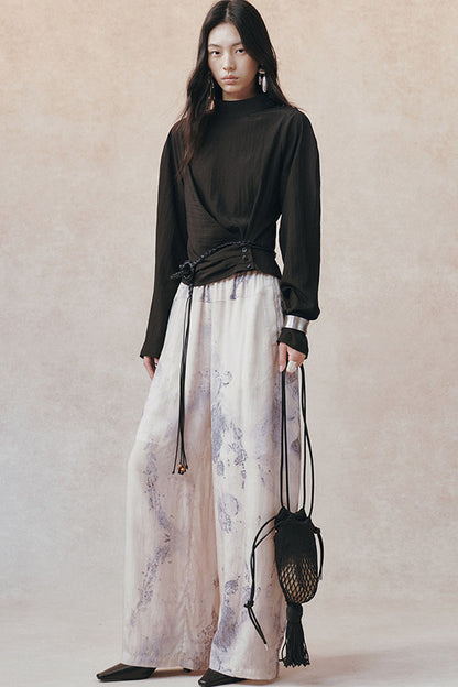 Acetate Half Stand Collar Blouse
