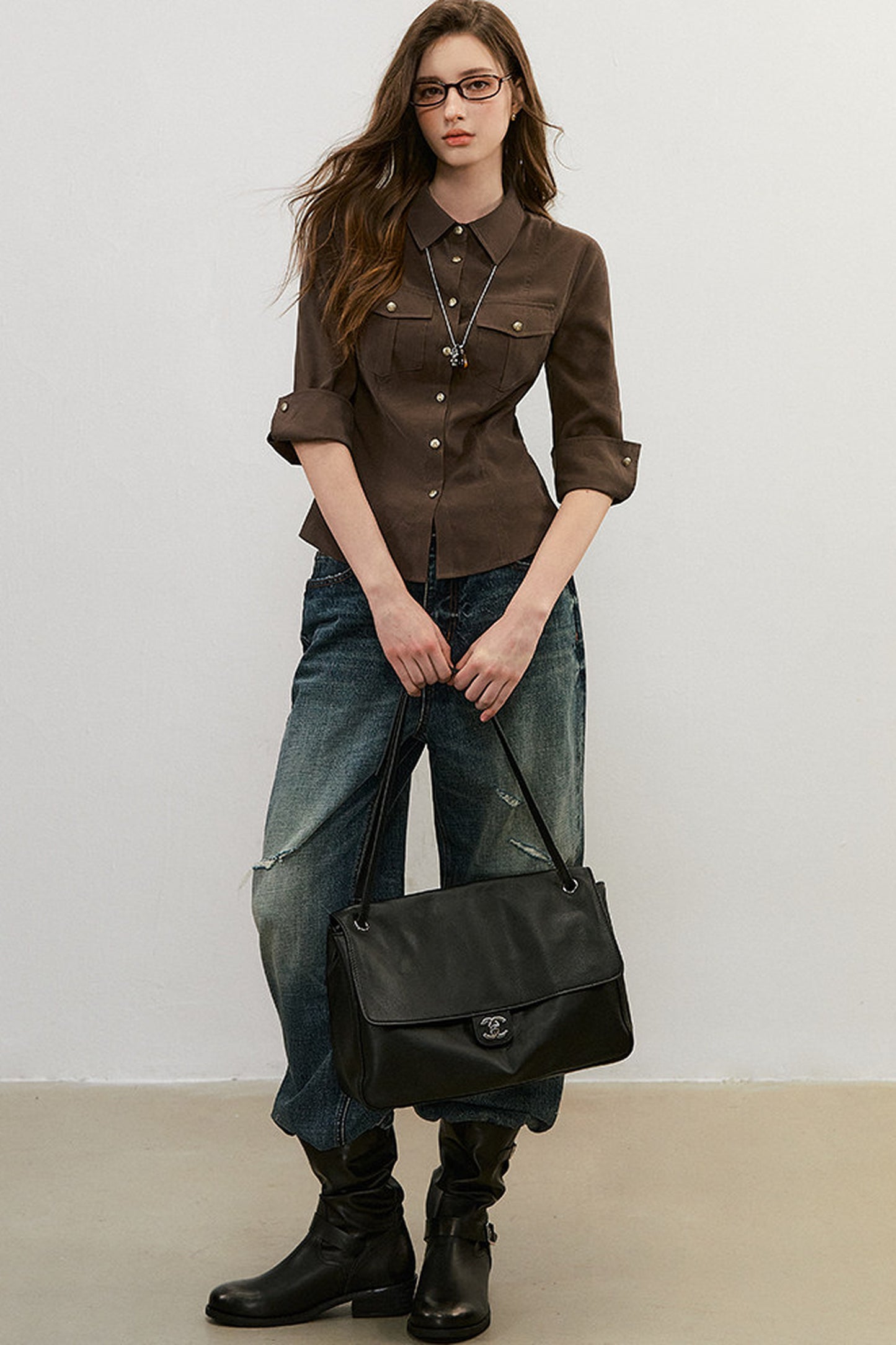 Three-Quarter Sleeve Pocket Work Shirt