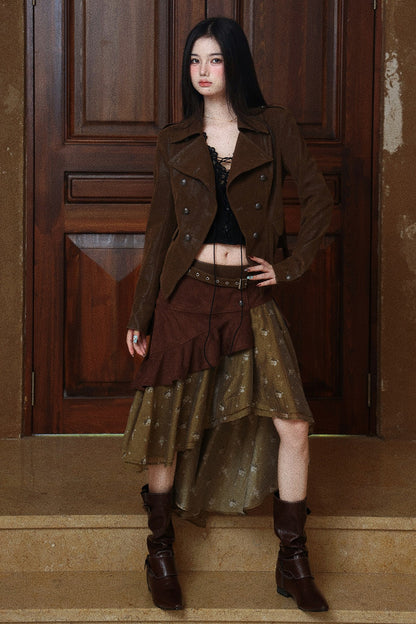Textured Long-Sleeve Leather Jacket