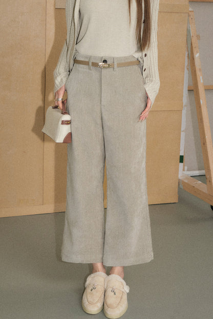 Oatmeal Knit Cardigan and Wide-Leg Pants Set-Up