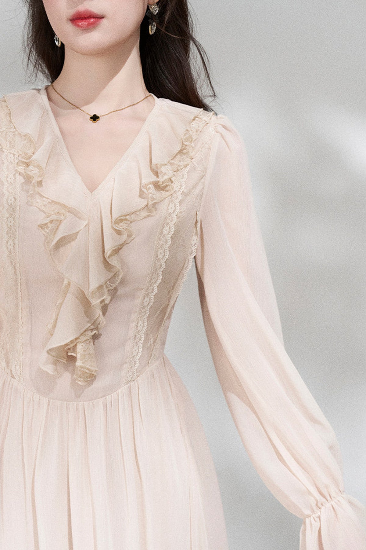 Ruffled V-Neck Long Dress