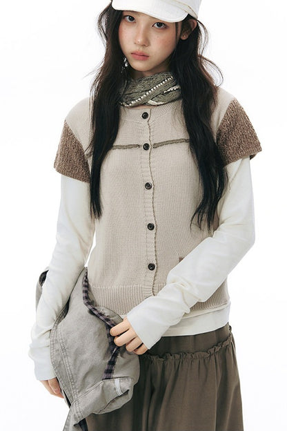 Hollow-out Short Sleeve Knit Cardigan