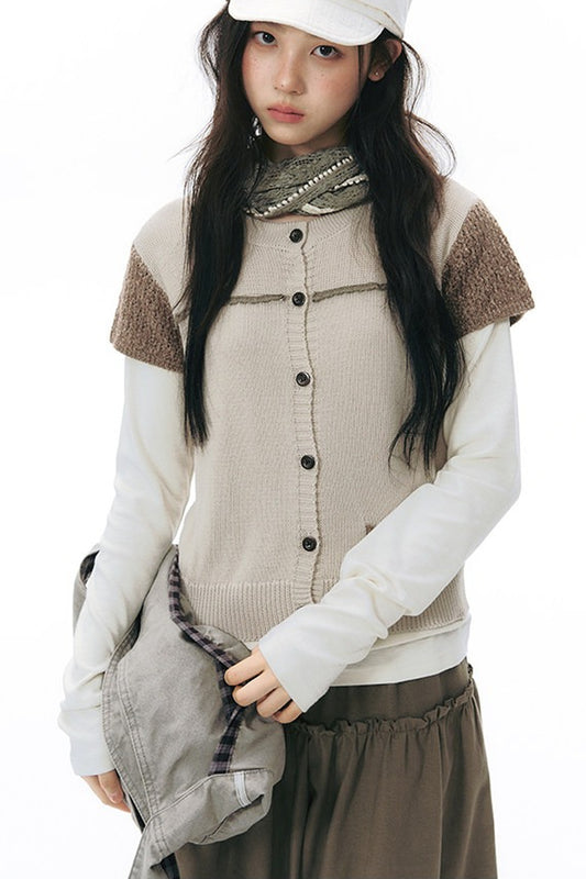 Hollow-out Short Sleeve Knit Cardigan