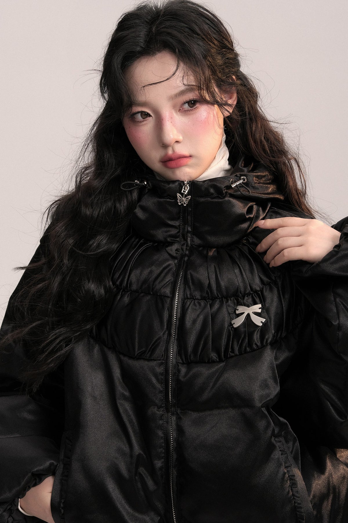 Silk Texture Pleated Puffer Jacket