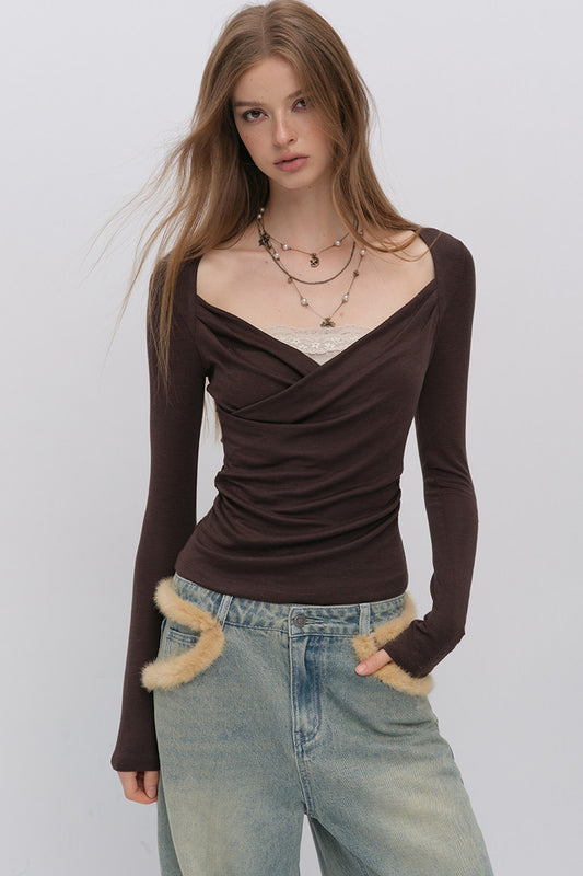 Layered-Look Pleated Tencel Base Layer Top