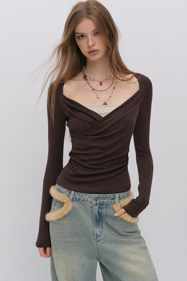 Layered-Look Pleated Tencel Base Layer Top