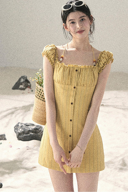 French Halter Striped Dress