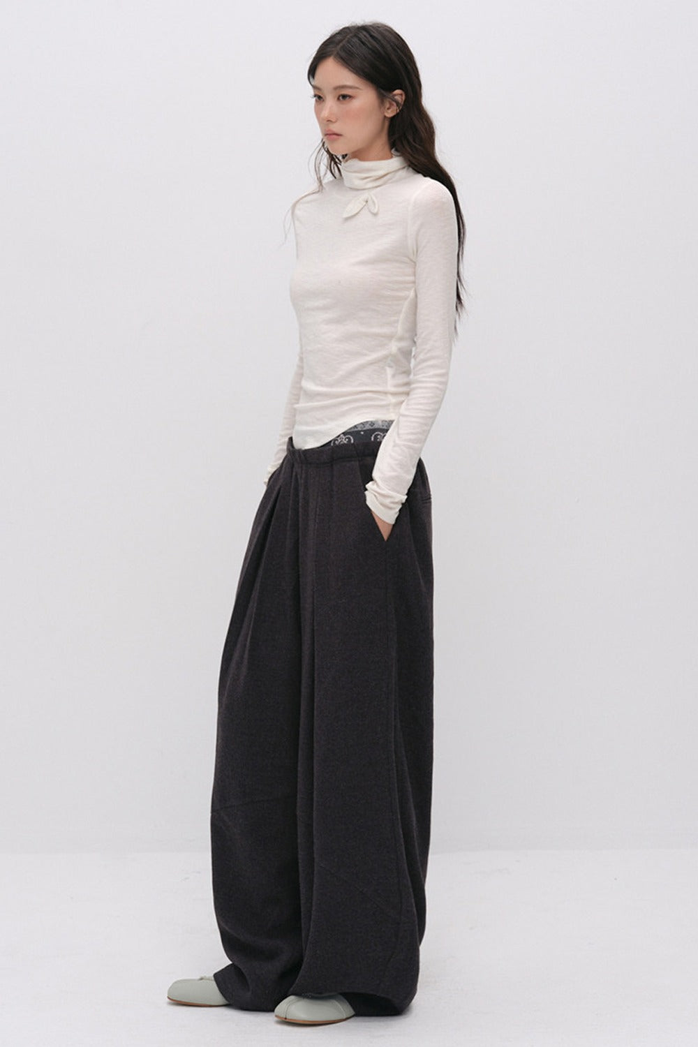 Wool Jacquard Wide-Leg Trousers