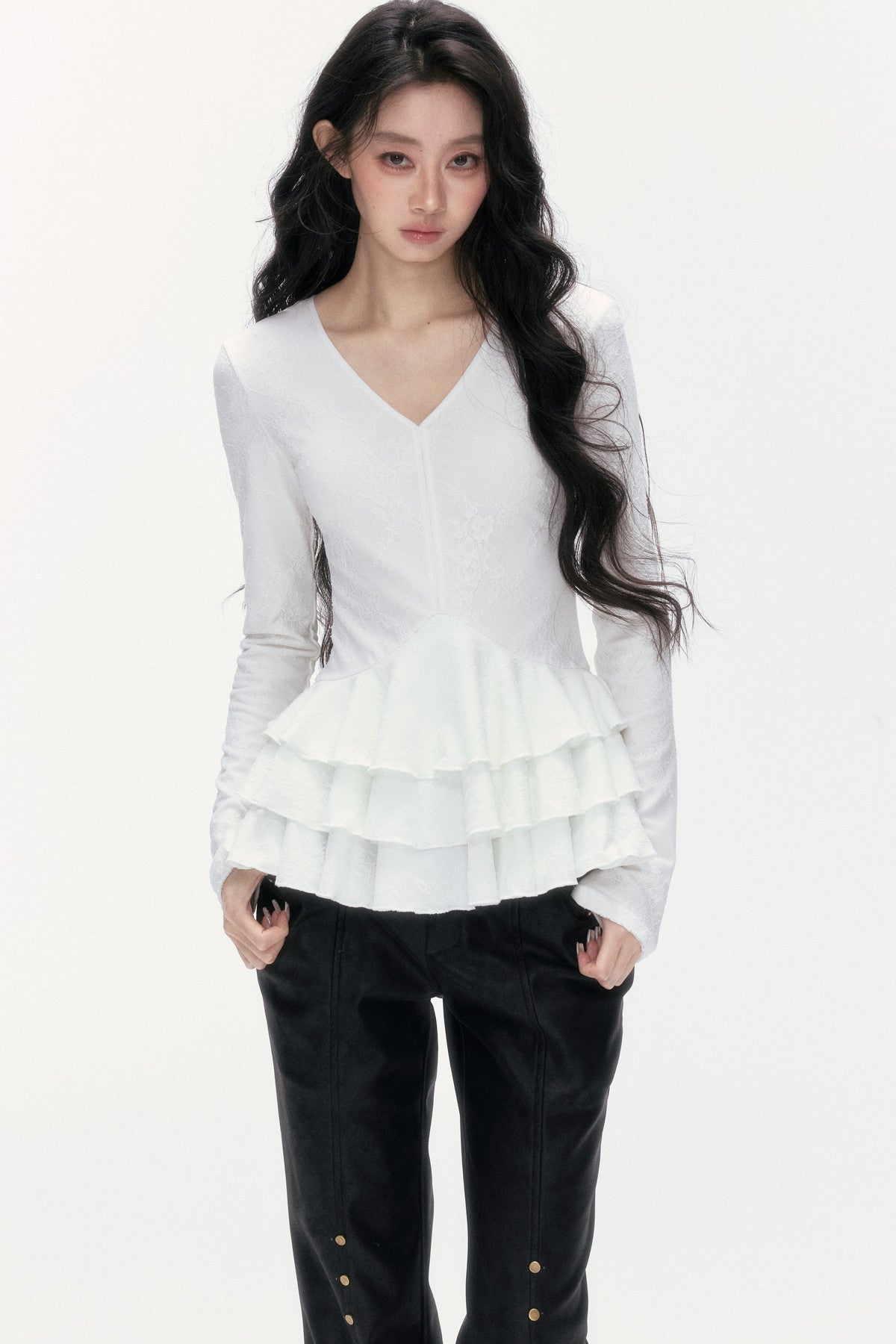 V-Neck Lace Tiered Top