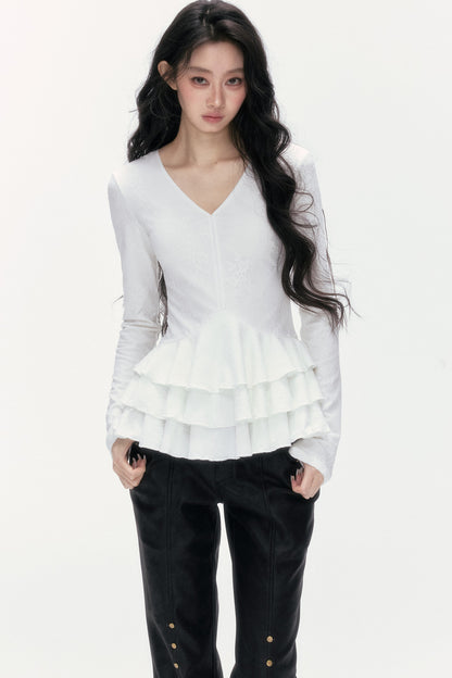 V-Neck Lace Tiered Top