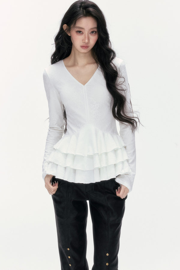 V-Neck Lace Tiered Top