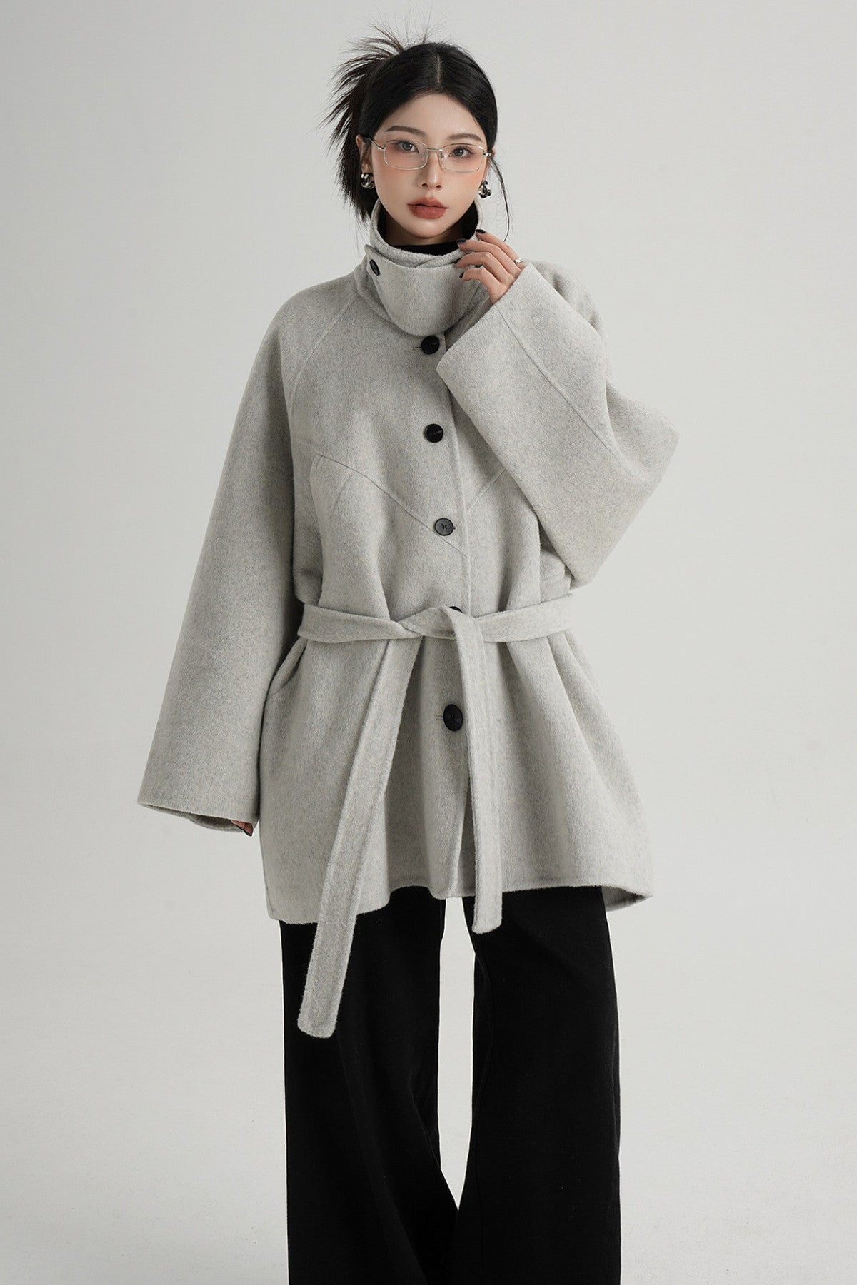 Mid-Length Armor Collar Wool Coat