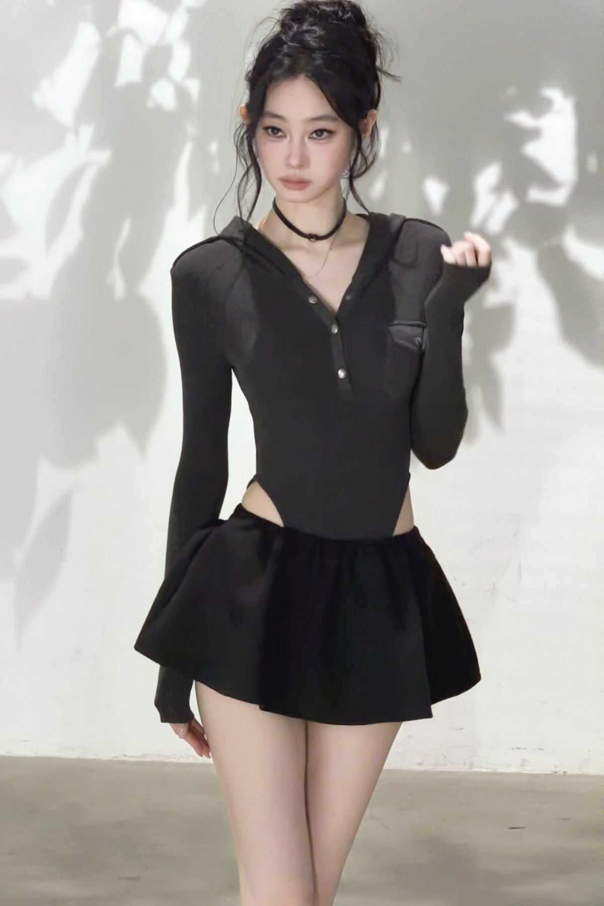 Brushed Ribbed Hooded Cutout Top