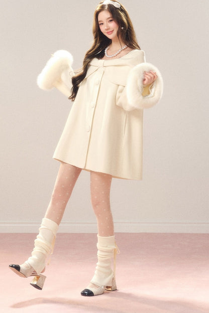 Shawl Lapel Wool Fox Fur Coat