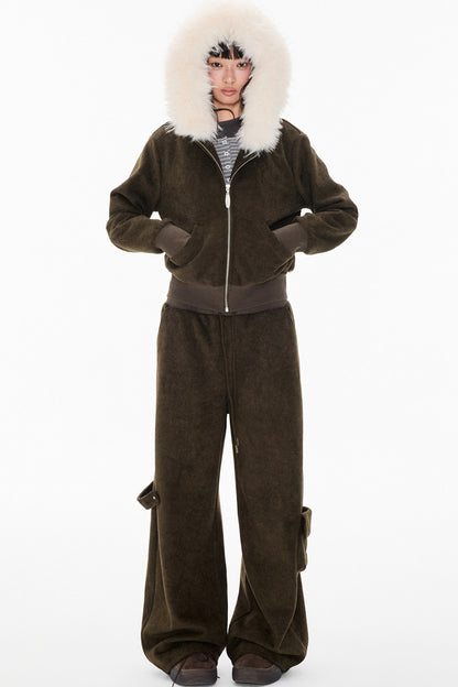 Detachable Fur Hood Jacket and Pants Set-Up