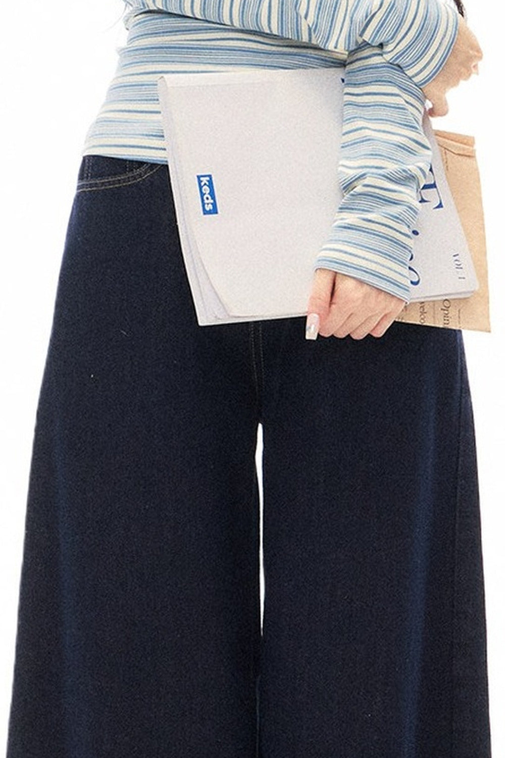 Striped Off-Shoulder Knit Top and Jeans Set-Up